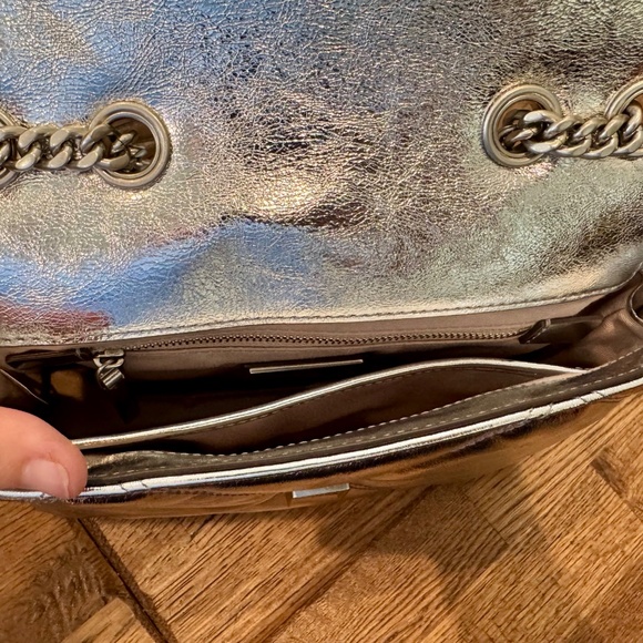 New Tory Burch Kira Metallic Diamond Quilt Convertible Shoulder Bag Purse Silver - Picture 12 of 13